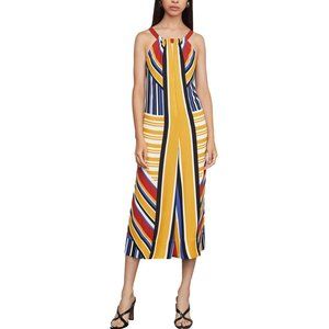 BCBGMAXAZRIA WOMENS STRIPED HALTER JUMPSUIT
